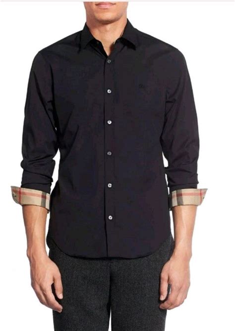 black long sleeve burberry shirt|black burberry button up shirt.